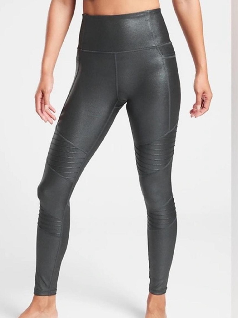 Athleta Inclination Moto Shimmer Tight Black Leggings Size S 26” Inseam